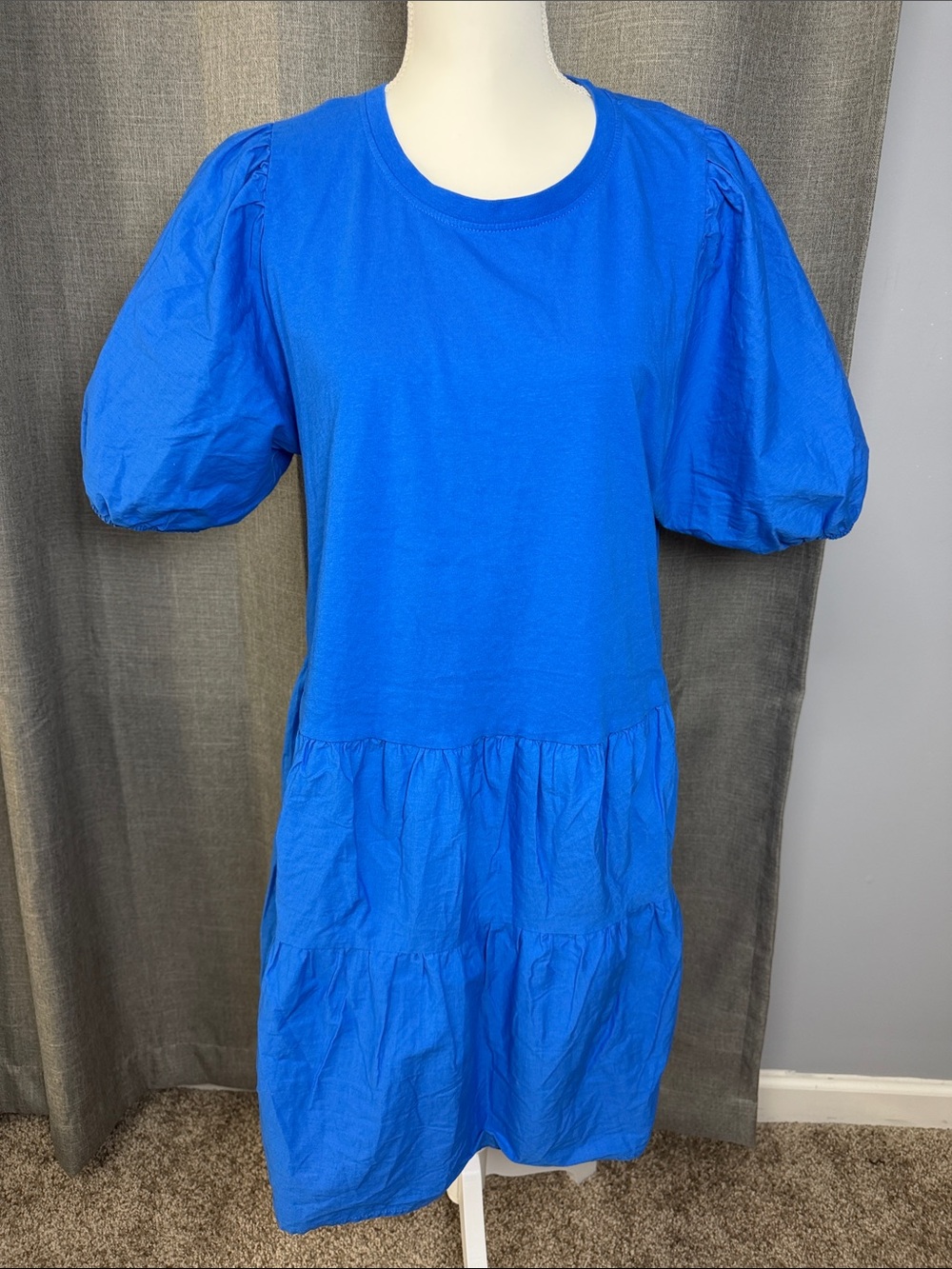 Zara Electric Blue Puff-Sleeve Tiered Mini Dress
